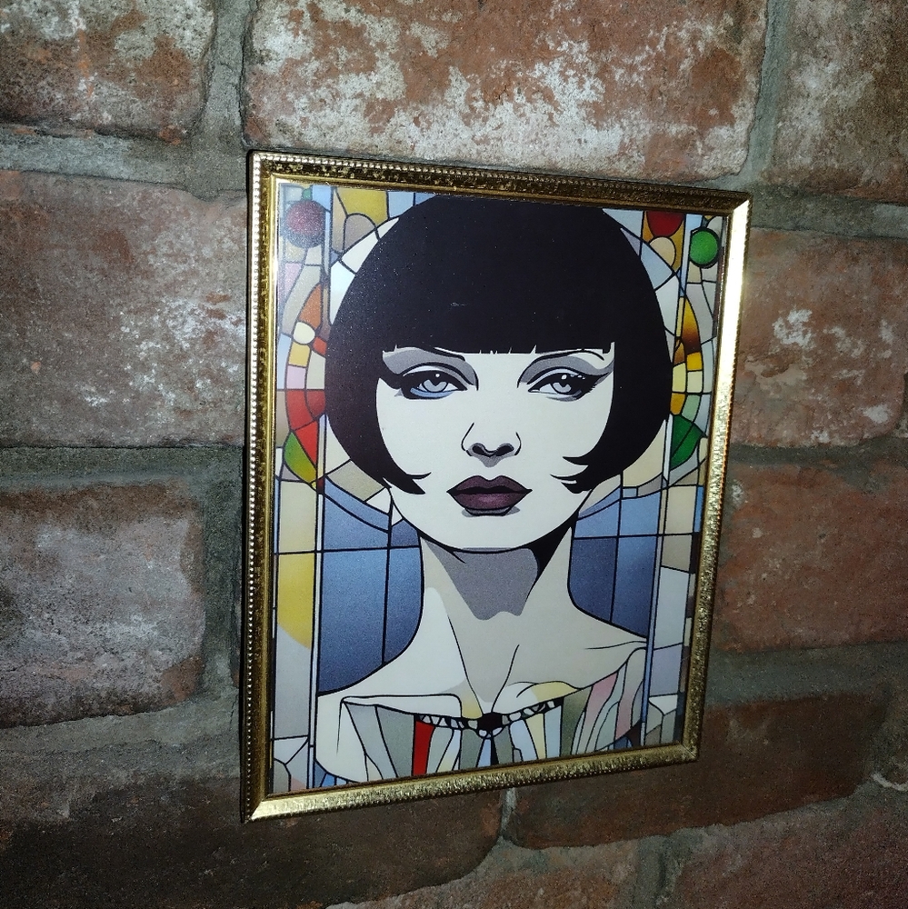 Flapper Girl Stained Glass Style Framed Art Print By Neon Nicho